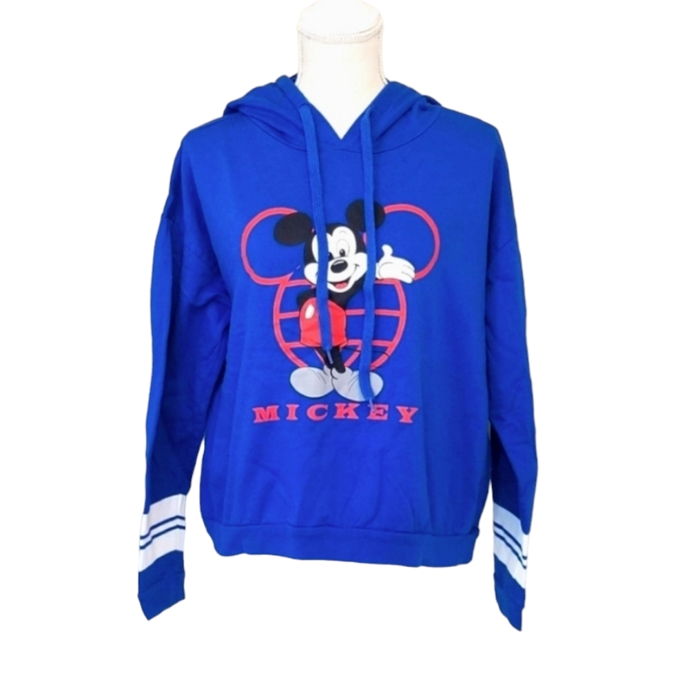 Disney Women Junior Size XXL Royal Blue Mickey Mouse Semi-Crop Hoodie